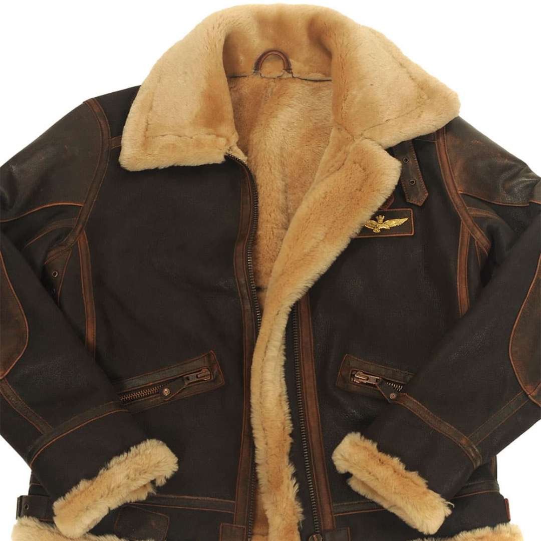 Henrik | Men's Flight Jacket Made of Genuine Leather with Fur Collar