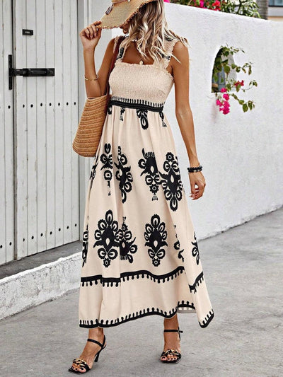 Valentina - Chic Square Neck Sleeveless Printed Beach Dress