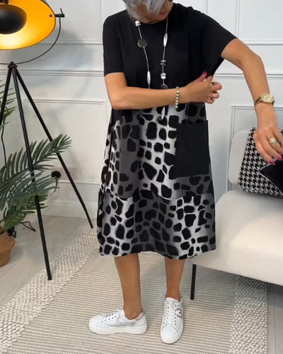 Allison - Stylish Short Sleeve Leopard Print Midi Dress