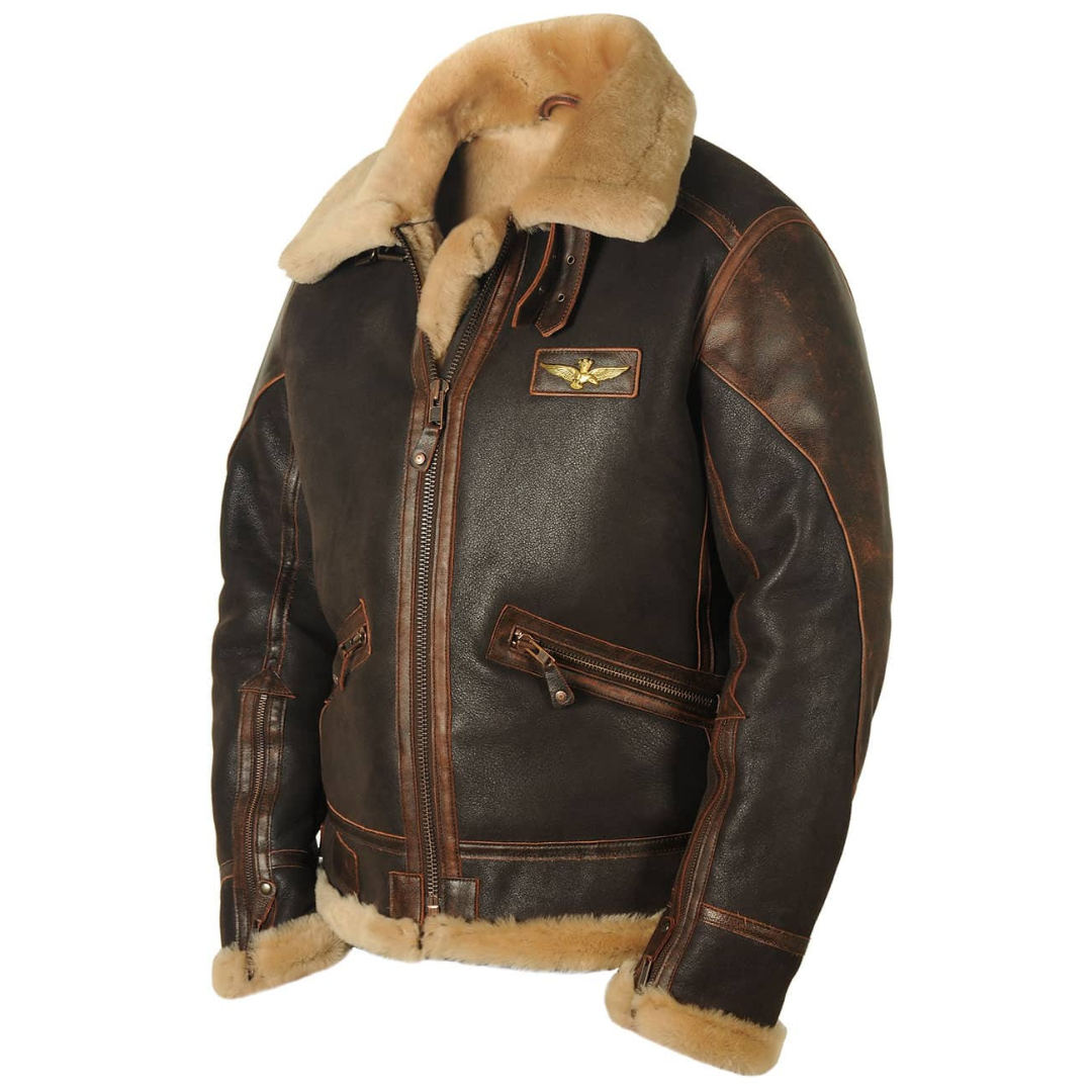 Henrik | Men's Flight Jacket Made of Genuine Leather with Fur Collar