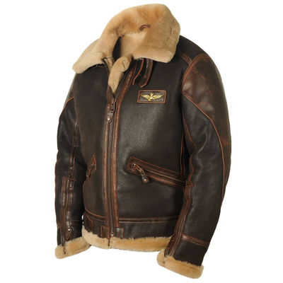 Henrik | Men's Flight Jacket Made of Genuine Leather with Fur Collar