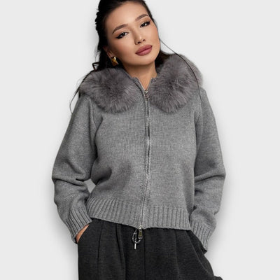 Alisanne – Knit JacketWith Zipper And Faux Fur Collar