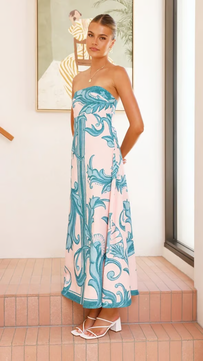 Iris - Vintage Printed Long Tube Dress