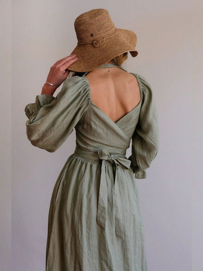 Aviana - Elegant Reversible Puff Sleeve Maxi Dress